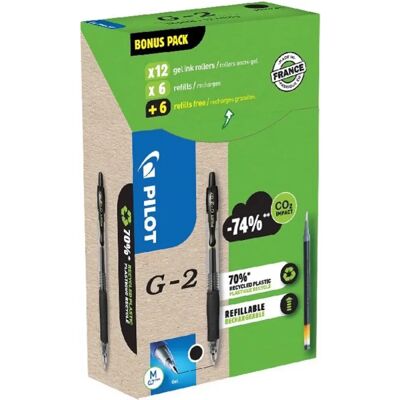 PILOT G2 Greenpack stilou de jeleu 0.7mm 12 buc negru PILOT G2 Greenpack stilou de jeleu 0.7mm 12 buc negru