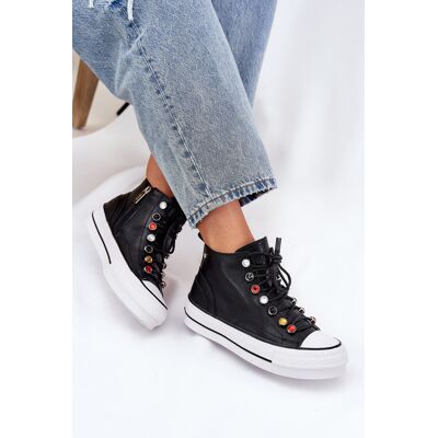 Adidași Înalți din Piele pentru Femei GOE RR2N4101 Negri 39 Adidași Înalți din Piele pentru Femei GOE RR2N4101 Negri 39
