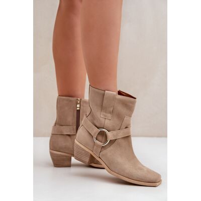 Botine din suede natural cu toc Bej Zazoo 3444/2 39 Botine din suede natural cu toc Bej Zazoo 3444/2 39