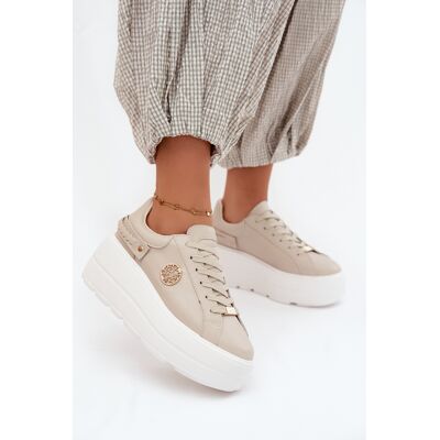 Adidași din piele pentru femei cu platformă D&A; LR61-7095 Bej 40 Adidași din piele pentru femei cu platformă D&A; LR61-7095 Bej 40