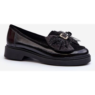 Mocasini de damă din piele lacuită cu fundiță Laura Messi 2786 negri 38 Mocasini de damă din piele lacuită cu fundiță Laura Messi 2786 negri 38