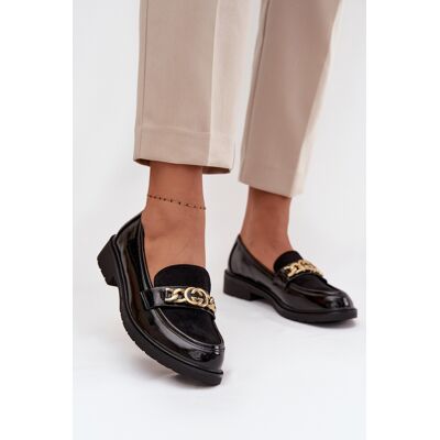 D&A Mocasini damă din piele lucioasă cu ornament de aur S.Barski HY52-540 Negru 37 D&A Mocasini damă din piele lucioasă cu ornament de aur S.Barski HY52-540 Negru 37