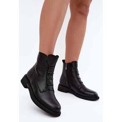 Botine din piele pentru femei cu căptușeală cu toc plat D&A; CR62-3429 Negru 36 Botine din piele pentru femei cu căptușeală cu toc plat D&A; CR62-3429 Negru 36