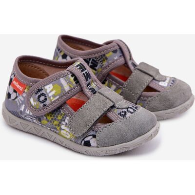 Papuci pentru copii Milami cu velcro cu bile gri Reathiana 25 Papuci pentru copii Milami cu velcro cu bile gri Reathiana 25