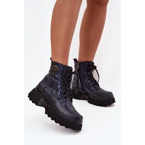 Cizme din piele pentru femei cu platformă cu inscripții și detaliu decorativ Artiker 57C2271 Navy Blue 40 Cizme din piele pentru femei cu platformă cu inscripții și detaliu decorativ Artiker 57C2271 Navy Blue 40