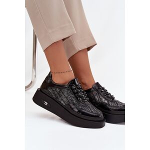 Pantofi din piele cu șiret pentru femei pe platforma Artiker 57C2043 Negru-argintiu 40 Pantofi din piele cu șiret pentru femei pe platforma Artiker 57C2043 Negru-argintiu 40