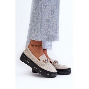 Mocasini din piele cu platforma si detaliu de lant S.Barski LR618 bej Bej 40 Mocasini din piele cu platforma si detaliu de lant S.Barski LR618 bej Bej 40