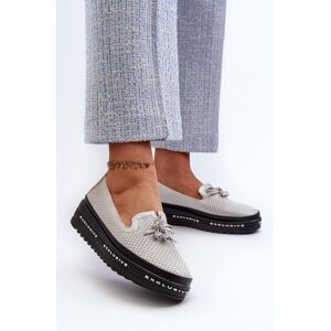 Mocasini din Piele cu Platformă S.Barski LR400 Argintii 40 Mocasini din Piele cu Platformă S.Barski LR400 Argintii 40
