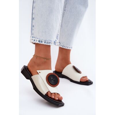 Sandale din piele pentru femei Maciejka K7479-01 Bej și negru 36 Sandale din piele pentru femei Maciejka K7479-01 Bej și negru 36