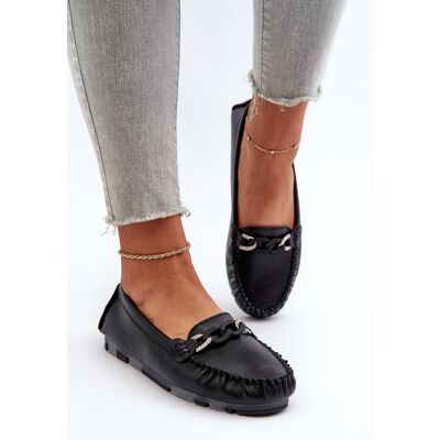 Mocasini din piele neagră cu lant S.Barski LR339 37 Mocasini din piele neagră cu lant S.Barski LR339 37