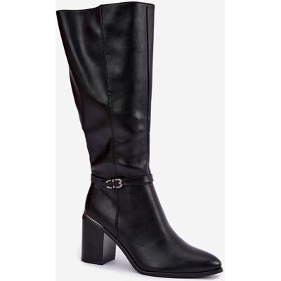 Cizme izolate cu toc bloc cu bretea decorativă Sergio Leone KZ-08 Negre 36 Cizme izolate cu toc bloc cu bretea decorativă Sergio Leone KZ-08 Negre 36