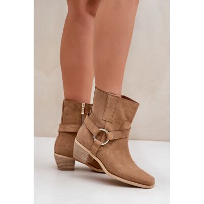 Botine Din Suede Natural Cu Toc Bej Zazoo 3444/2 37 Botine Din Suede Natural Cu Toc Bej Zazoo 3444/2 37