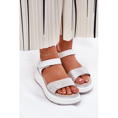 Sandale Din Piele Pentru Femei Pe Platformă Și Toc Cu Velcro S.Barski LR51-543 Argintii 40 Sandale Din Piele Pentru Femei Pe Platformă Și Toc Cu Velcro S.Barski LR51-543 Argintii 40