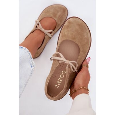 Balerini din Piele Suede Barefoot cu Șiret Zazoo 021 Bej 38 Balerini din Piele Suede Barefoot cu Șiret Zazoo 021 Bej 38