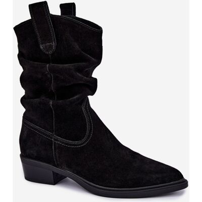 Botine cowboy negre din nubuc natural creț cu căptușeală Sergio Leone BT-16 36 Botine cowboy negre din nubuc natural creț cu căptușeală Sergio Leone BT-16 36