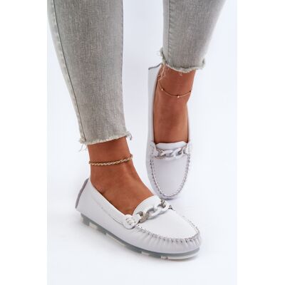 Mocasini Din Piele Albi Cu lant S.Barski LR339 38 Mocasini Din Piele Albi Cu lant S.Barski LR339 38