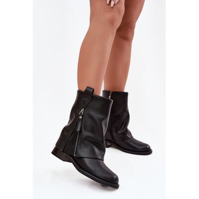 Ghete din piele pentru femei cu guler răsucit pe bloc Maciejka K7213-01 Negru 36 Ghete din piele pentru femei cu guler răsucit pe bloc Maciejka K7213-01 Negru 36