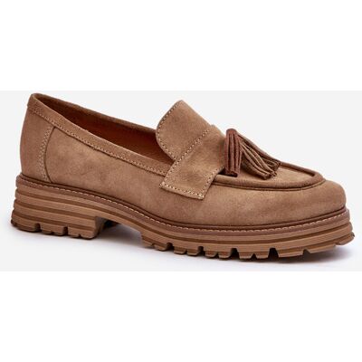 Zazoo 3469 Mocasini din catifea cu ciucuri bej 39 Zazoo 3469 Mocasini din catifea cu ciucuri bej 39