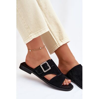 Big Star Shoes Sandale din nubuc pentru femei cu toc plat și cataramă Big Star TT274477 Negru 40 Big Star Shoes Sandale din nubuc pentru femei cu toc plat și cataramă Big Star TT274477 Negru 40