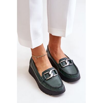 Mocasi Din Piele Pe Platformă Cu Decorație Verde Închis Zazoo 10141 36 Mocasi Din Piele Pe Platformă Cu Decorație Verde Închis Zazoo 10141 36