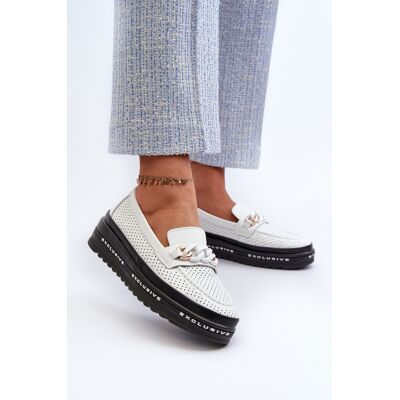 Mocasini din piele cu platforma si lant S.Barski LR618 Alb 36 Mocasini din piele cu platforma si lant S.Barski LR618 Alb 36