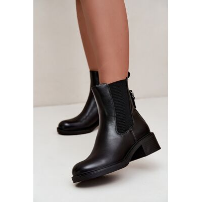 Botine pentru femei izolate cu toc mic Sergio Leone BT-04 Negre 36 Botine pentru femei izolate cu toc mic Sergio Leone BT-04 Negre 36