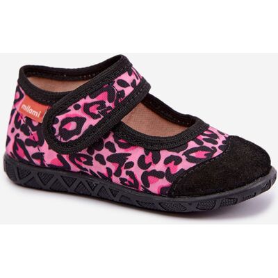 Papuci pentru copii Milami cu velcro imprimeu leopard roz și negru Esnia 27 Papuci pentru copii Milami cu velcro imprimeu leopard roz și negru Esnia 27