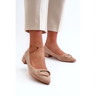 Pantofi Cu Toc Mic Cu Decorațiune Din Catifea Eco S.Barski KV27-034 Bej 36 Pantofi Cu Toc Mic Cu Decorațiune Din Catifea Eco S.Barski KV27-034 Bej 36