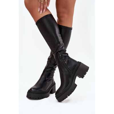 Boto Cizme pentru femei cu toc gros și platformă slip-on Negru Florinne 38 Boto Cizme pentru femei cu toc gros și platformă slip-on Negru Florinne 38