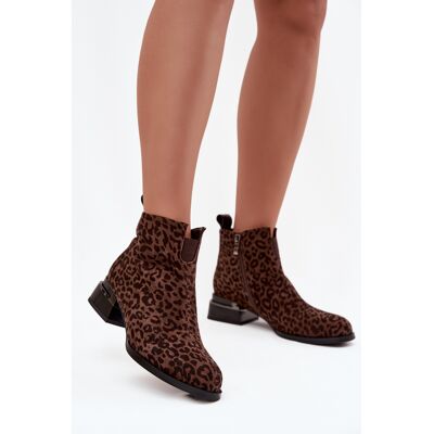 Botine din nubuc natural cu imprimeu leopard D&A; JC52-852 Maro 39 Botine din nubuc natural cu imprimeu leopard D&A; JC52-852 Maro 39