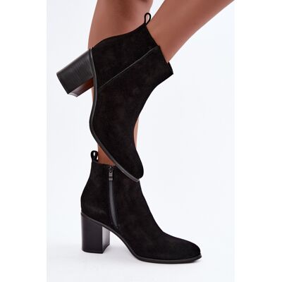 Botine din piele de velur pentru femei cu toc, izolate Sergio Leone BT-49-S Negru 36 Botine din piele de velur pentru femei cu toc, izolate Sergio Leone BT-49-S Negru 36