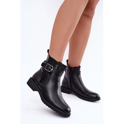 Botine din piele căptușite cu cataramă Sergio Leone BT-43 Negru 37 Botine din piele căptușite cu cataramă Sergio Leone BT-43 Negru 37