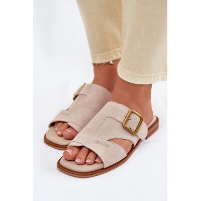 Big Star Shoes Sandale din piele de nubuc pentru femei cu talpă plată și cataramă Big Star TT274476 Bej 37 Big Star Shoes Sandale din piele de nubuc pentru femei cu talpă plată și cataramă Big Star TT274476 Bej 37