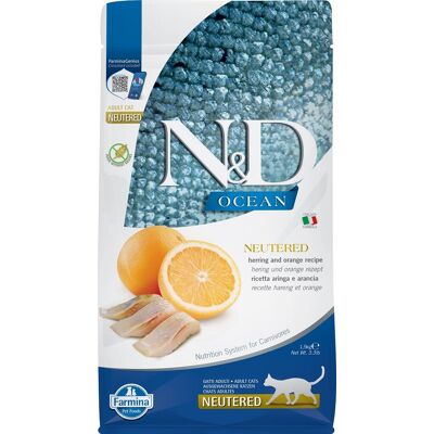 FARMINA N&D Ocean - Hrană uscată pentru pisici adulte, după castrare - hering și portocală -1,5 kg FARMINA N&D Ocean - Hrană uscată pentru pisici adulte, după castrare - hering și portocală -1,5 kg