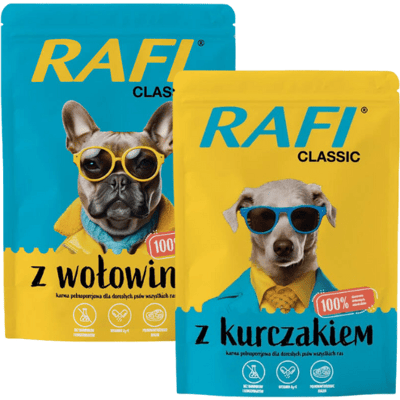 RAFI Classic pachet plicuri mancare caini 20x400g cu vita si pui RAFI Classic pachet plicuri mancare caini 20x400g cu vita si pui