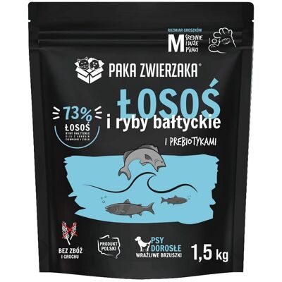 PAKA ZWIERZAKA Hrana caine, cu somon si peste baltic 1,5kg PAKA ZWIERZAKA Hrana caine, cu somon si peste baltic 1,5kg