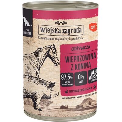WIEJSKA ZAGRODA Carne de porc cu carne de cal, hrană umedă pentru câini 12x400 g WIEJSKA ZAGRODA Carne de porc cu carne de cal, hrană umedă pentru câini 12x400 g