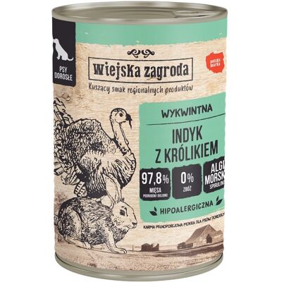 WIEJSKA ZAGRODA Curcan cu iepure, hrană umedă pentru câini 12x400 g WIEJSKA ZAGRODA Curcan cu iepure, hrană umedă pentru câini 12x400 g