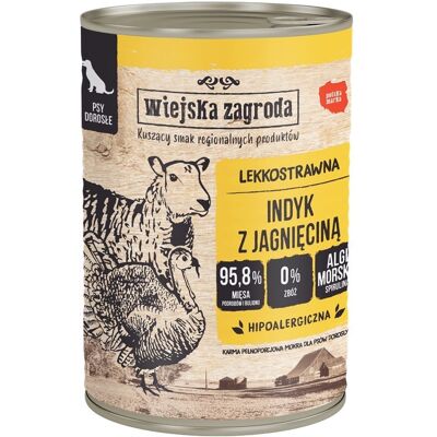 WIEJSKA ZAGRODA Curcan cu miel, hrană umedă pentru câini 12x400 g WIEJSKA ZAGRODA Curcan cu miel, hrană umedă pentru câini 12x400 g
