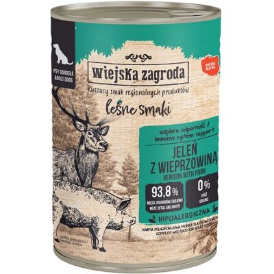 WIEJSKA ZAGRODA Gusturi de pădure Cerb cu porc, hrană umedă pentru câini 12x400 g WIEJSKA ZAGRODA Gusturi de pădure Cerb cu porc, hrană umedă pentru câini 12x400 g