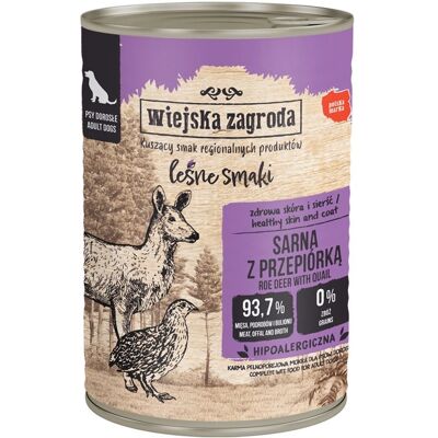 WIEJSKA ZAGRODA Arome din pădure, hrană umedă pentru câini cu carne de căprioară și prepeliță 12x400 g WIEJSKA ZAGRODA Arome din pădure, hrană umedă pentru câini cu carne de căprioară și prepeliță 12x400 g