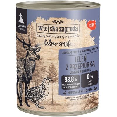 WIEJSKA ZAGRODA hrană umedă pentru căței cu cerb și prepeliță (Gusturi de Pădure) 6x800 g WIEJSKA ZAGRODA hrană umedă pentru căței cu cerb și prepeliță (Gusturi de Pădure) 6x800 g