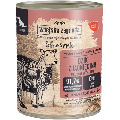 WIEJSKA ZAGRODA Hrană umedă pentru câini seniori cu mistreț și miel (Gusturi de Pădure) 6x800 g WIEJSKA ZAGRODA Hrană umedă pentru câini seniori cu mistreț și miel (Gusturi de Pădure) 6x800 g