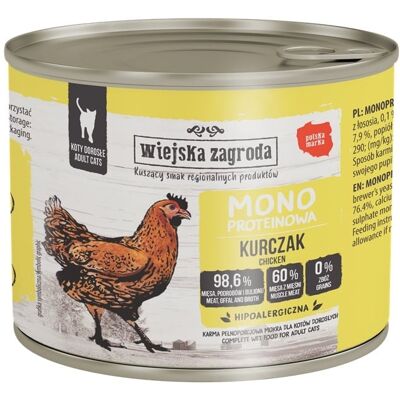 WIEJSKA ZAGRODA Hrană umedă monoproteică pentru pisici cu pui,12x200 g WIEJSKA ZAGRODA Hrană umedă monoproteică pentru pisici cu pui,12x200 g
