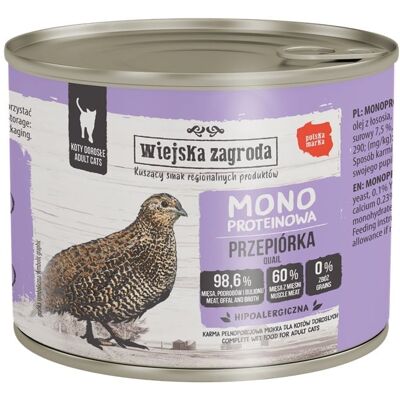 WIEJSKA ZAGRODA Hrană umedă monoproteică pentru pisici cu prepeliță 12x200 g WIEJSKA ZAGRODA Hrană umedă monoproteică pentru pisici cu prepeliță 12x200 g