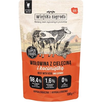 WIEJSKA ZAGRODA Hrană umedă pentru pisici vită cu vițel și iarba-mâței 24x100 g WIEJSKA ZAGRODA Hrană umedă pentru pisici vită cu vițel și iarba-mâței 24x100 g