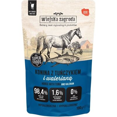 WIEJSKA ZAGRODA Superfoods Hrană umedă pentru pisici, carne de cal cu ton și valeriană 24x100 g WIEJSKA ZAGRODA Superfoods Hrană umedă pentru pisici, carne de cal cu ton și valeriană 24x100 g