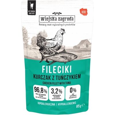 WIEJSKA ZAGRODA Hrană umedă pentru pisici, file de pui cu ton 24x85 g WIEJSKA ZAGRODA Hrană umedă pentru pisici, file de pui cu ton 24x85 g