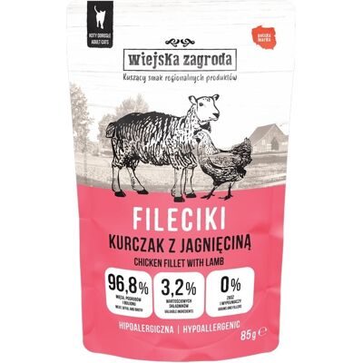 WIEJSKA ZAGRODA Hrană umedă pentru pisici, file de pui cu miel 12x85 g WIEJSKA ZAGRODA Hrană umedă pentru pisici, file de pui cu miel 12x85 g