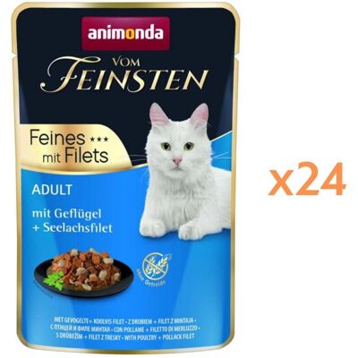 ANIMONDA Vom Feinsten Fines Adult hrană umedă pentru pisici cu pasăre și file de cod Alaska (pollock) 24x85 g ANIMONDA Vom Feinsten Fines Adult hrană umedă pentru pisici cu pasăre și file de cod Alaska (pollock) 24x85 g